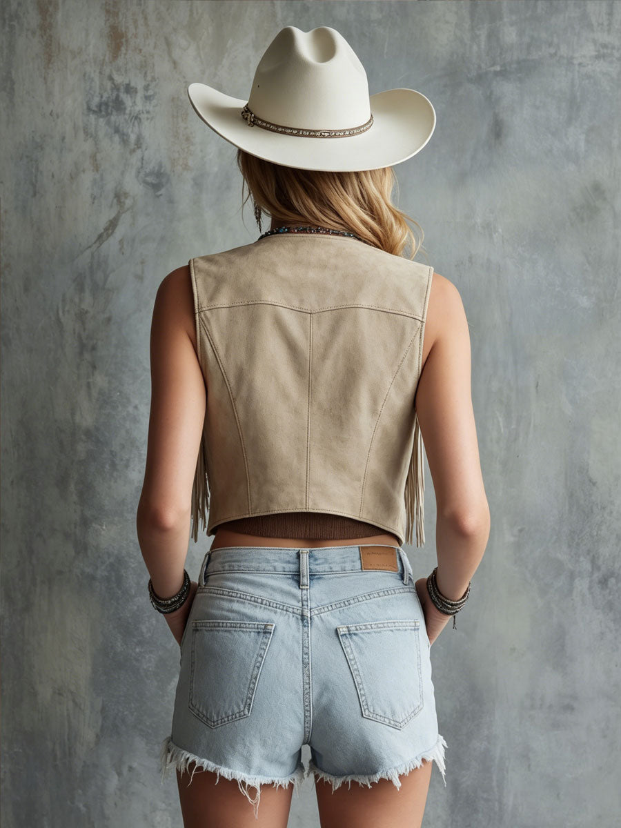 Western Retro Frayed Light Blue Denim Shorts