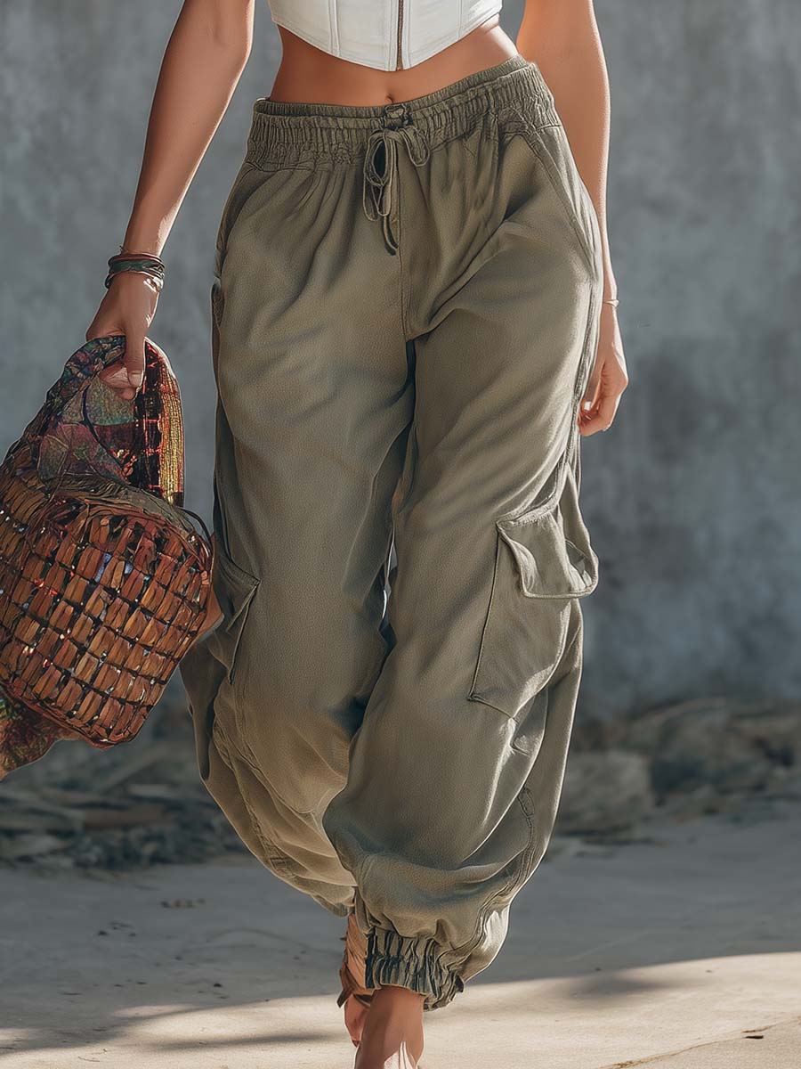 Retro Casual Breathable Square-Neck Tank Top And Denim Pants Set