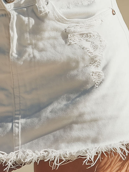 Retro White Frayed Denim Mini Skirt