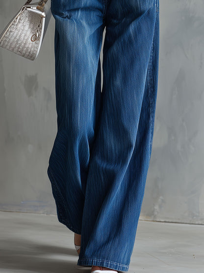 Retro Blue Collared Button Sleeveless Washed Denim Jumpsuit