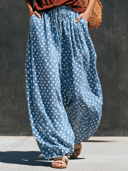 Casual Retro Frayed Brown Vest With Polka Dots And Light Blue Jeans Set