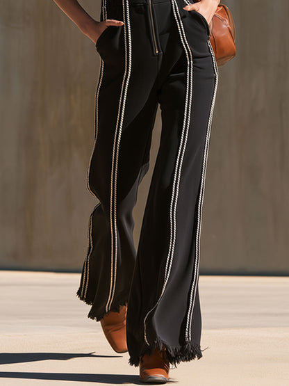 Sporty Retro Webbing Black Cotton Frayed Sleeveless Jumpsuit