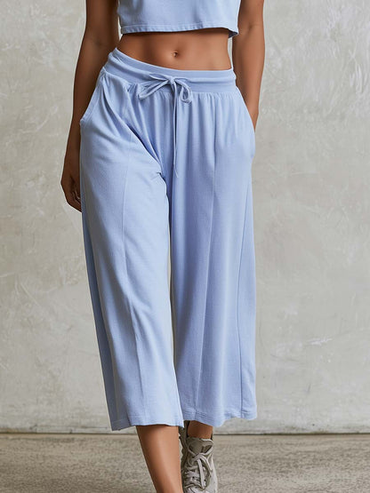 Athleisure Lazy Hazy Blue Soft Cotton Crew-neck Top And Pants Set