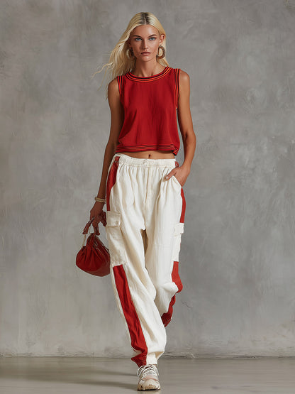 Casual &amp; Stylish White Cargo  Cotton-Linen Pants