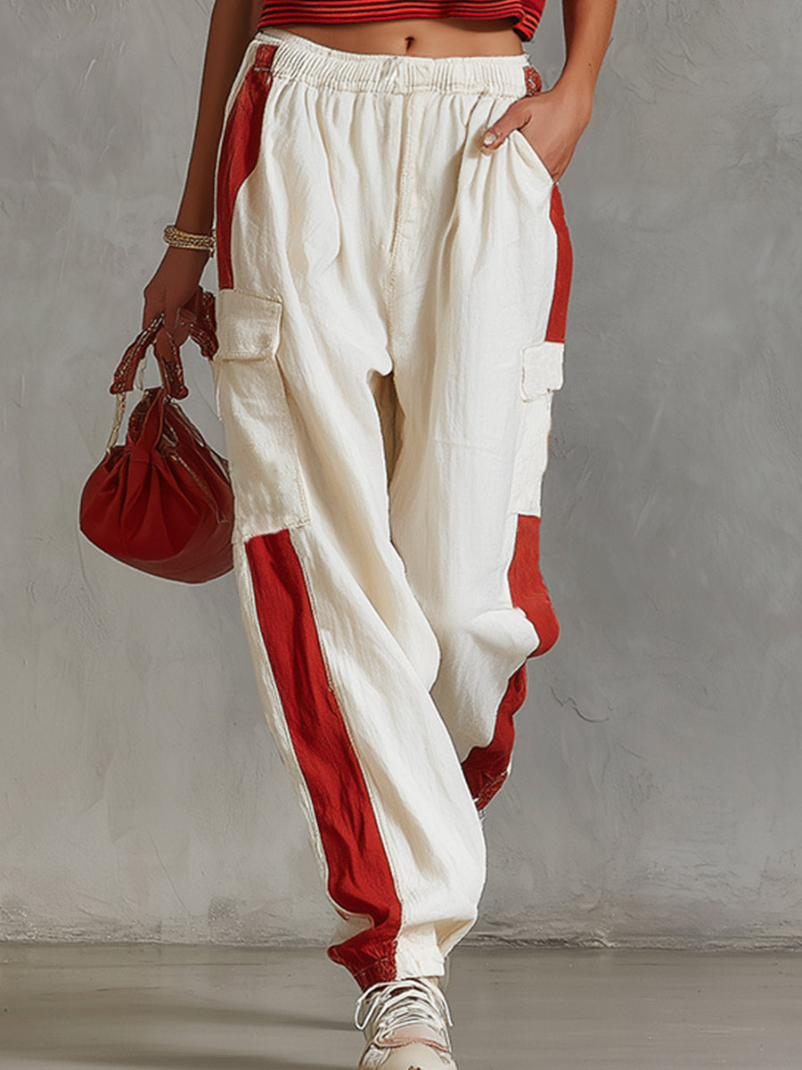 Casual &amp; Stylish White Cargo  Cotton-Linen Pants