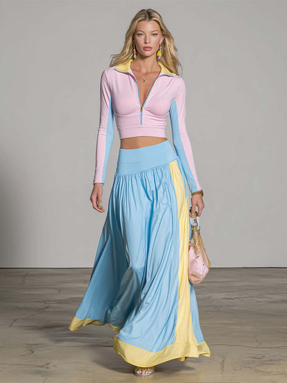 Capri Pastel Maxi Skirt Sport Set Dreamy Coastal Energy