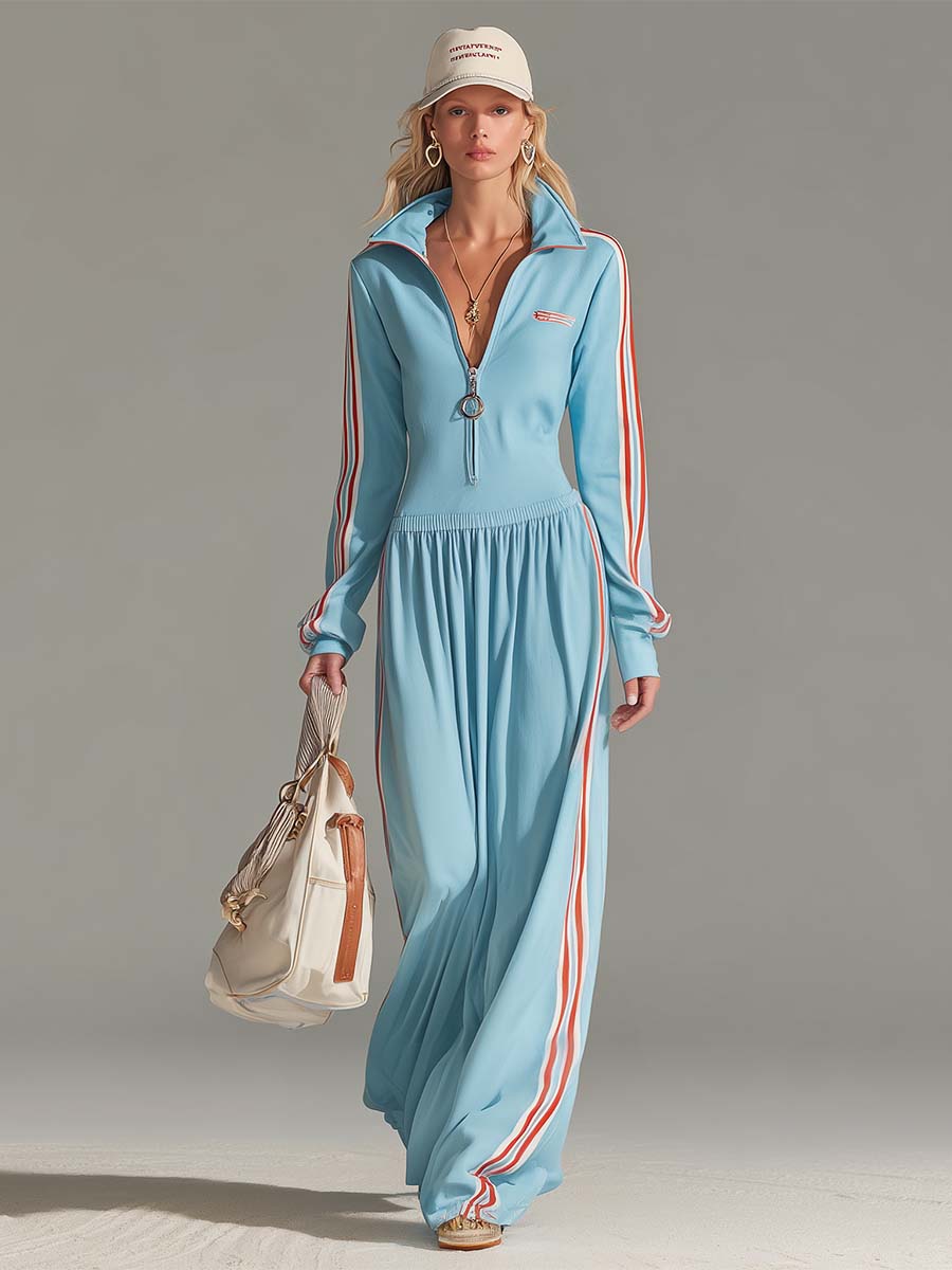 Women’s Zip-Up Sporty Long Sleeve Athleisure Dress