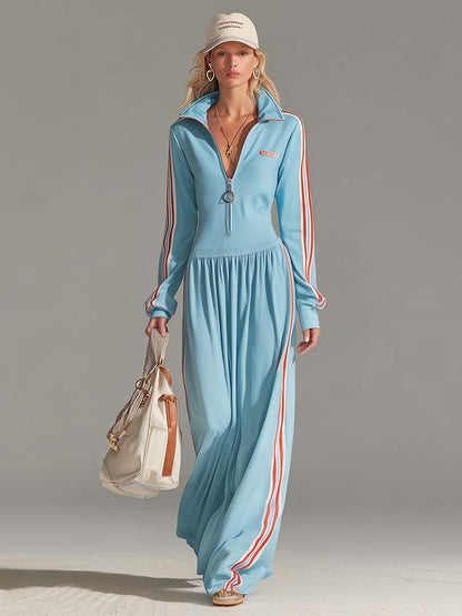 Women’s Zip-Up Sporty Long Sleeve Athleisure Dress