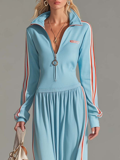Women’s Zip-Up Sporty Long Sleeve Athleisure Dress
