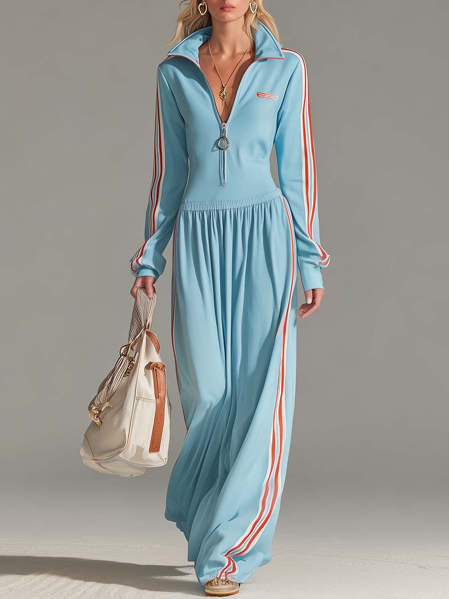 Women’s Zip-Up Sporty Long Sleeve Athleisure Dress