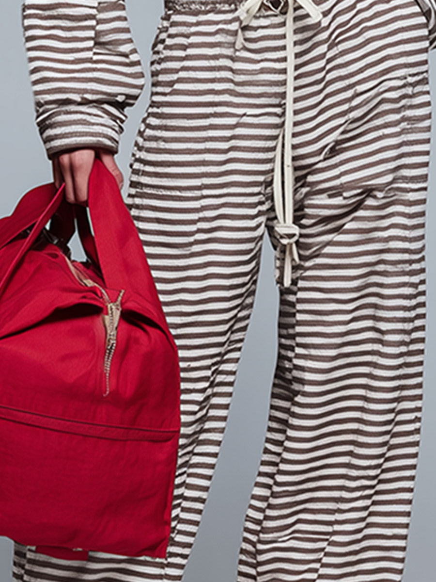 Urban Sporty Brown &amp; White Striped Stand-Collar Zip-Up Sweatshirt And Joggers Set