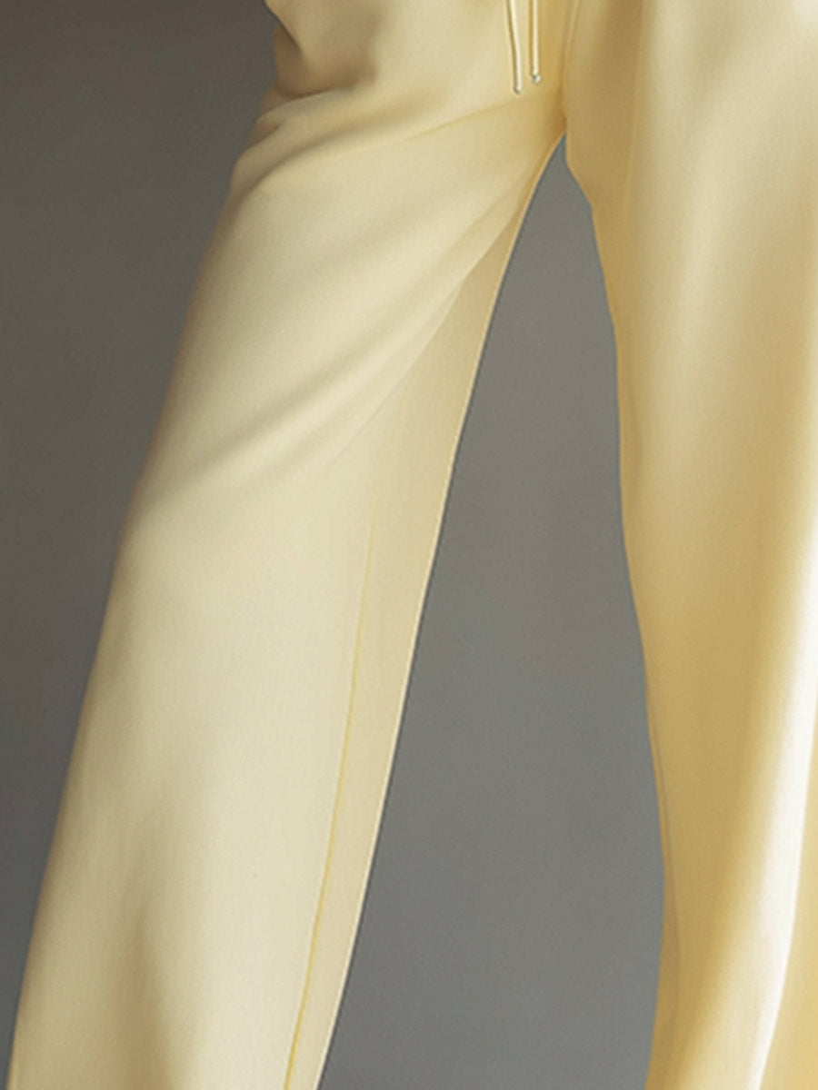 Casual Minimalist Pale Yellow Cropped Sweatshirt And Pant Set
