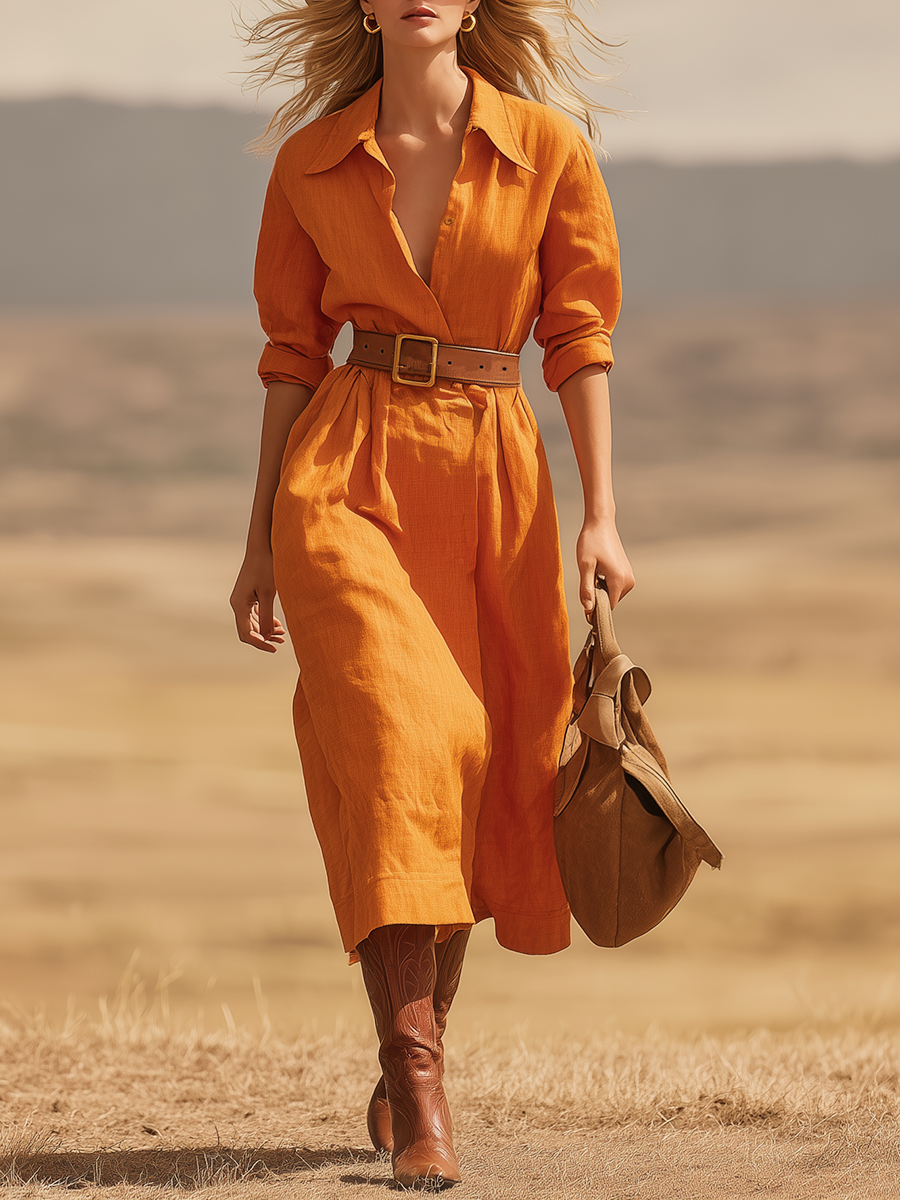 Retro-casual Western-style Solid-color Maxi Skirt