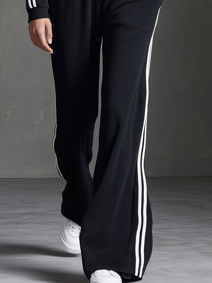 Casual Retro Color-blocked Trim Black Long-sleeved V-neck Button Cotton Jumpsuit