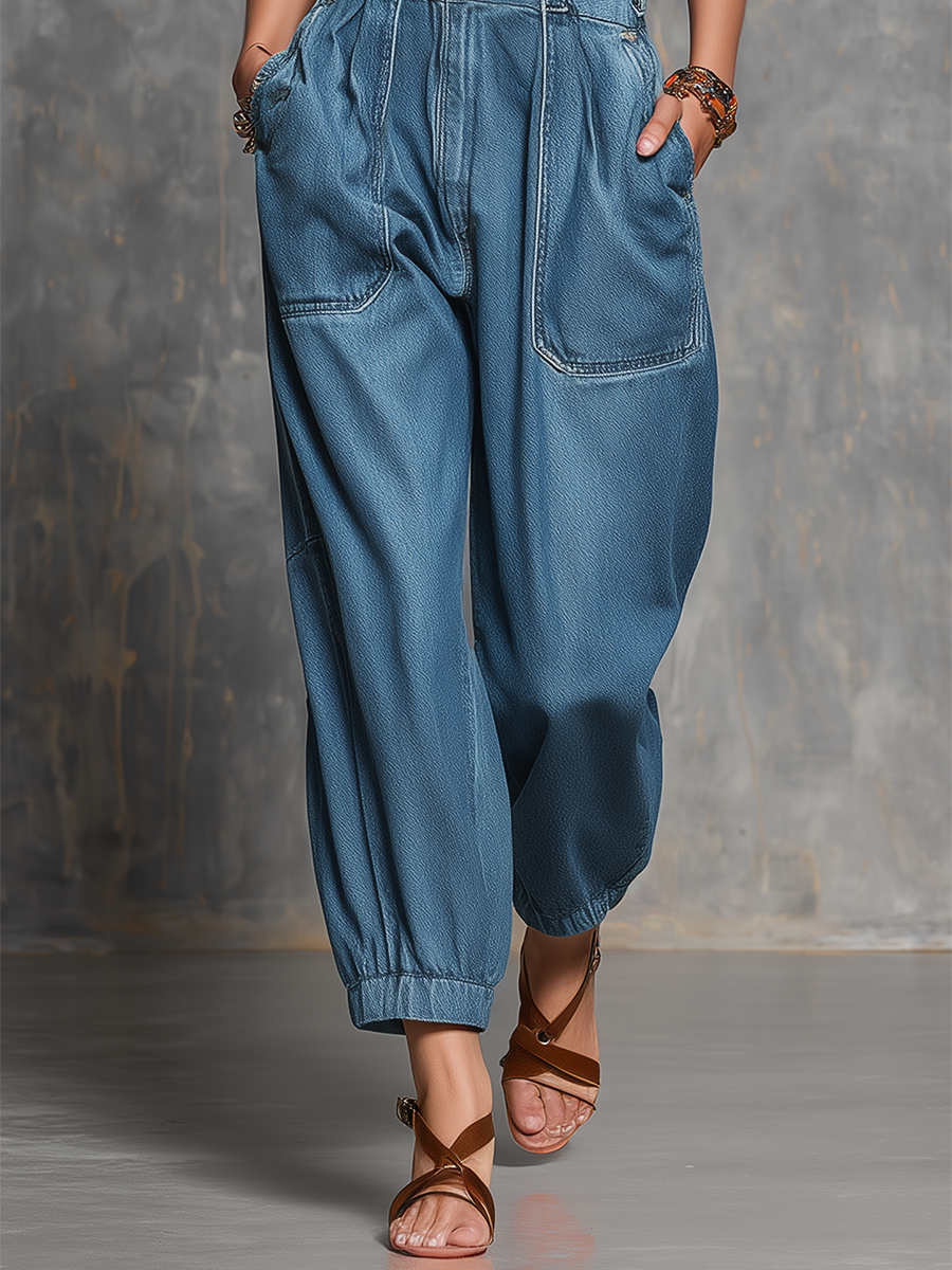 American Vintage Contrast-strap Gathered Denim Jumpsuit