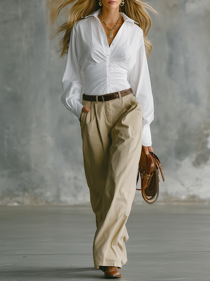 Retro-chic Pleated Waist-cinching Matching Set