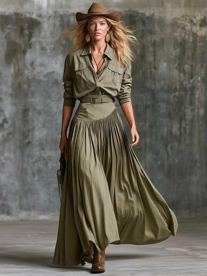 Retro-chic Western-style Skirt Set