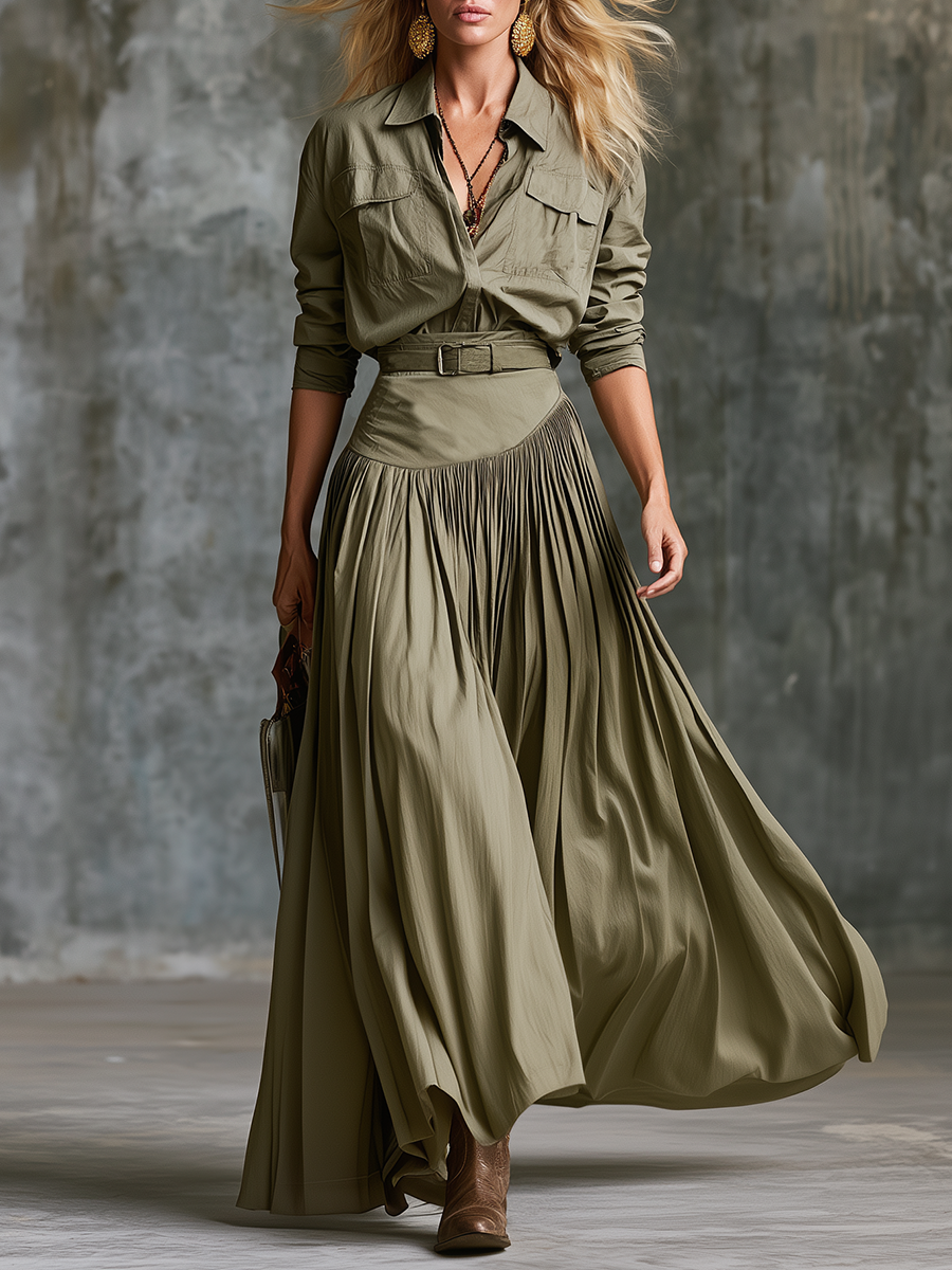 Retro-chic Western-style Skirt Set