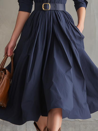 Vintage-style Casual Western-inspired Blue Maxi Dress