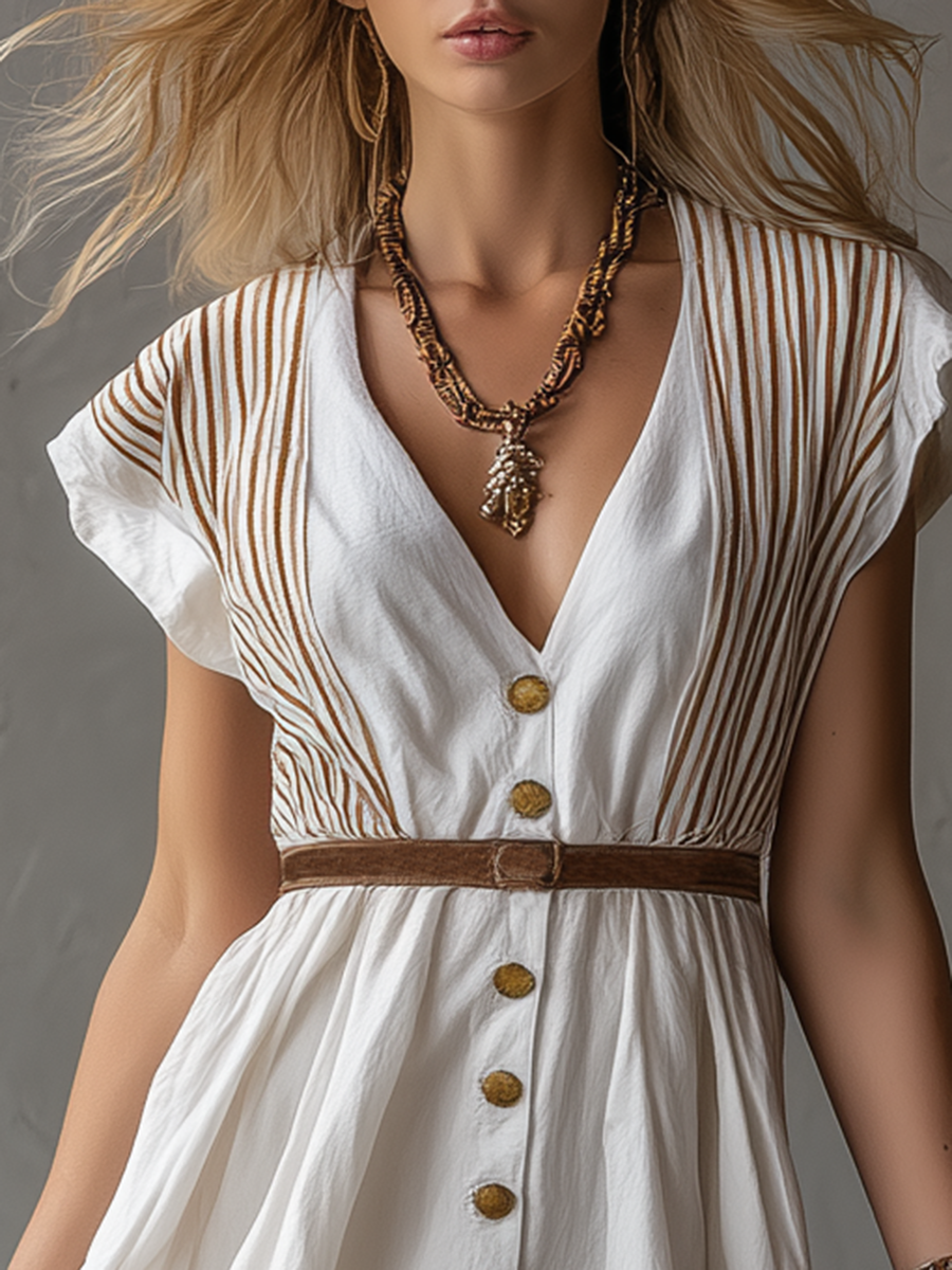 Vintage-style Casual Elegant Cotton-linen Dress Set