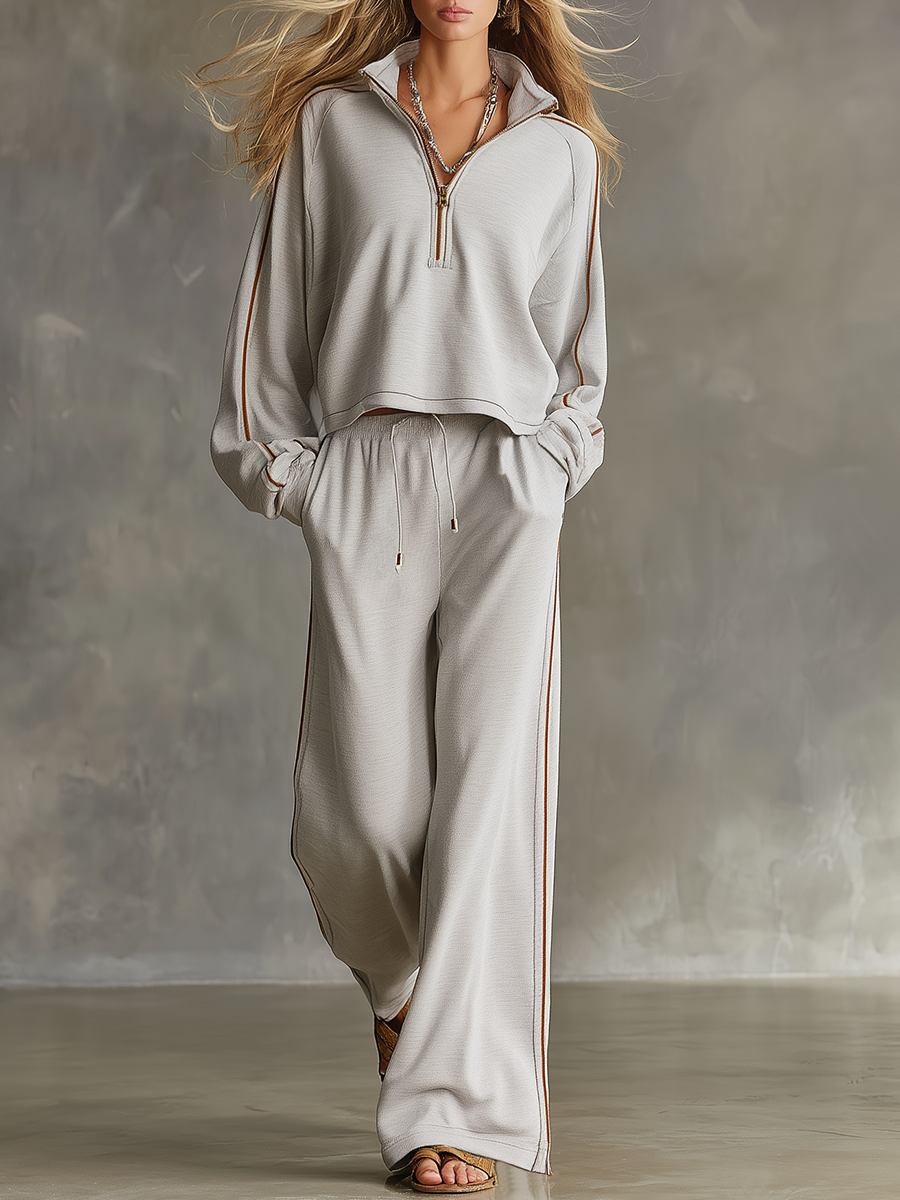 Grey Athleisure Set With A Retro, Casual, And Elegant Style