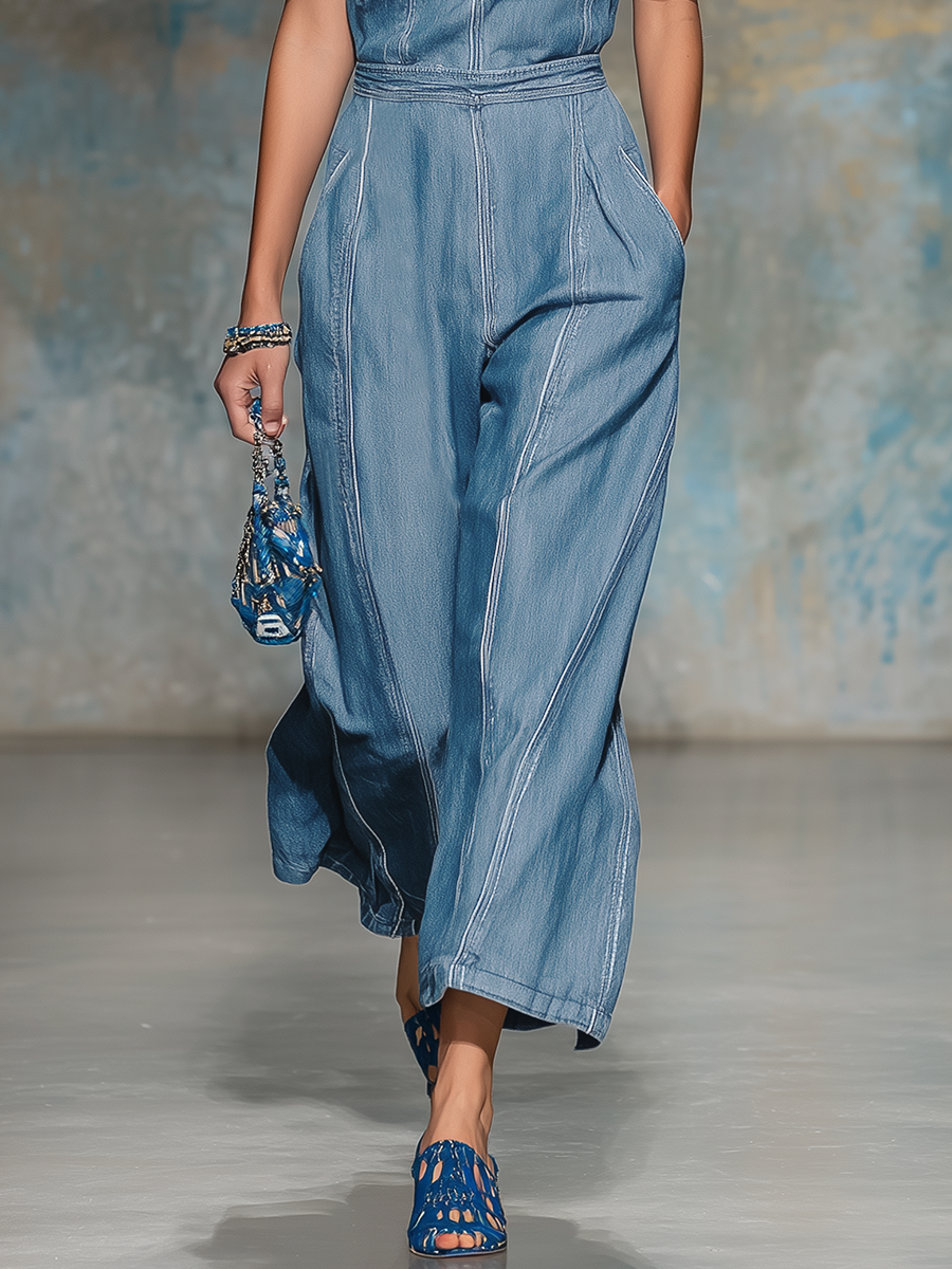 American Vintage Unconventional One-shoulder Off-shoulder Denim Jumpsuit