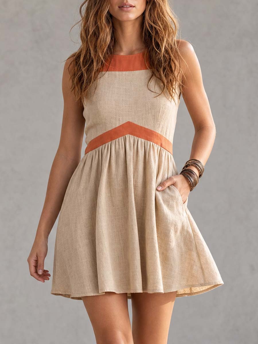 Boho Western Cotton-Linen Relaxed Sleeveless Mini Dress