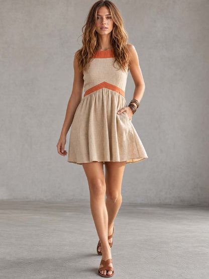 Boho Western Cotton-Linen Relaxed Sleeveless Mini Dress