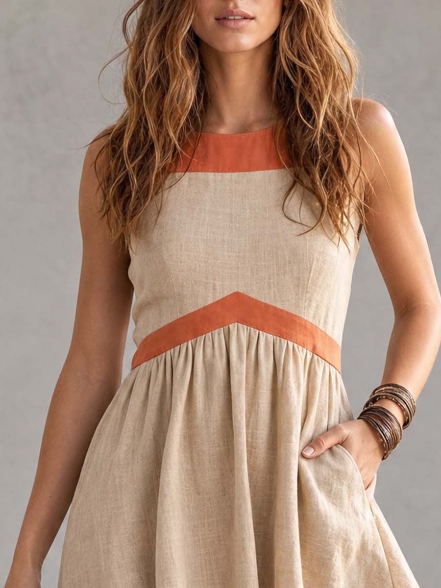 Boho Western Cotton-Linen Relaxed Sleeveless Mini Dress