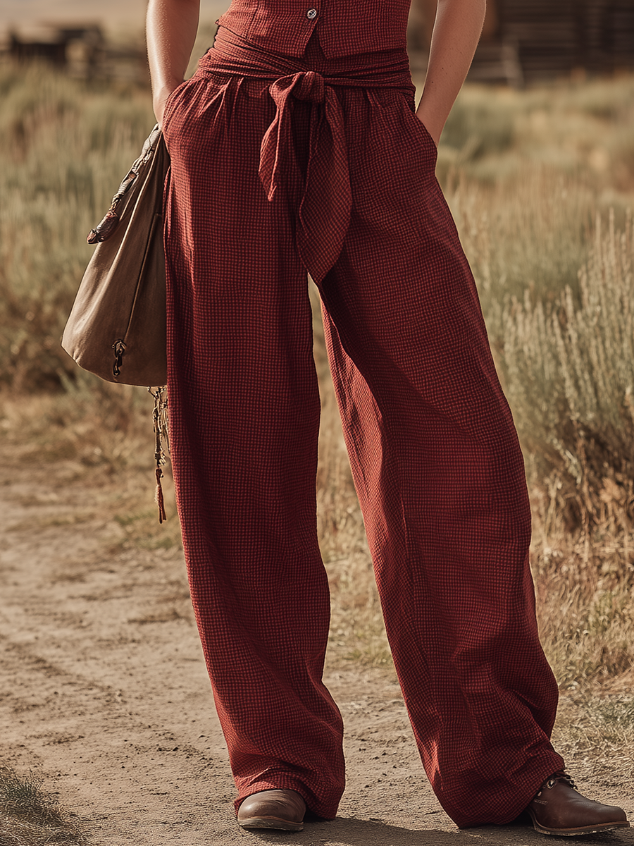 Retro-casual Western-style Red Plaid Set