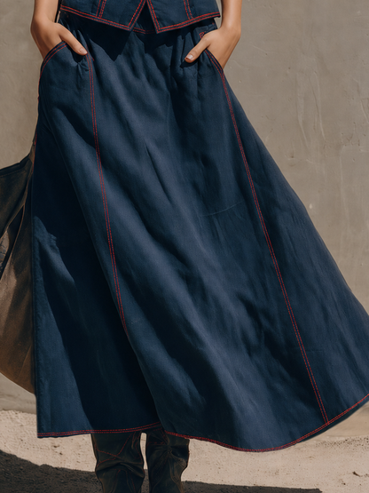 Retro-chic Blue Matching Skirt Set