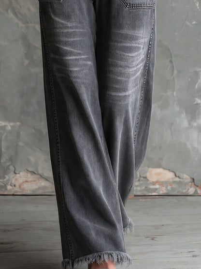Retro Gray Washed Whiskered Denim Jumpsuit
