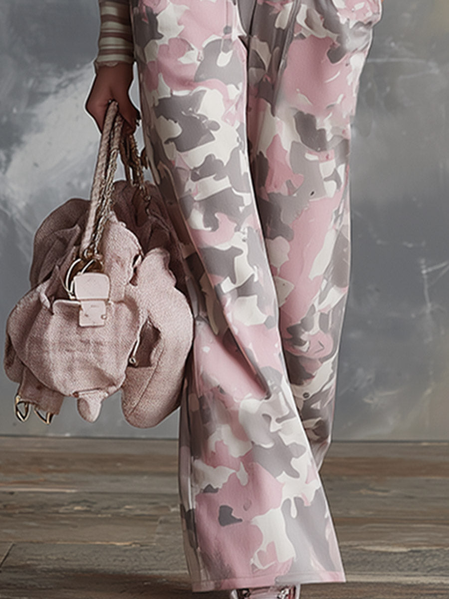 Trendy Pink Camo Cotton Wide-Leg Jumpsuit