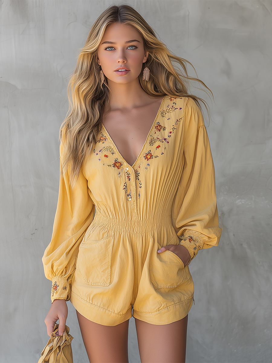Bohemian Floral-embroidered Jumpsuit