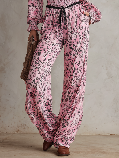 Retro-chic Western-style Off-shoulder Leopard Print Jumpsuit