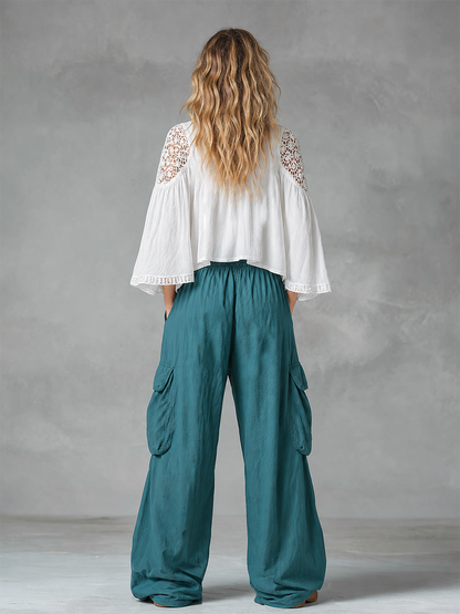 Vintage-style Boho White Cotton-linen Shirt