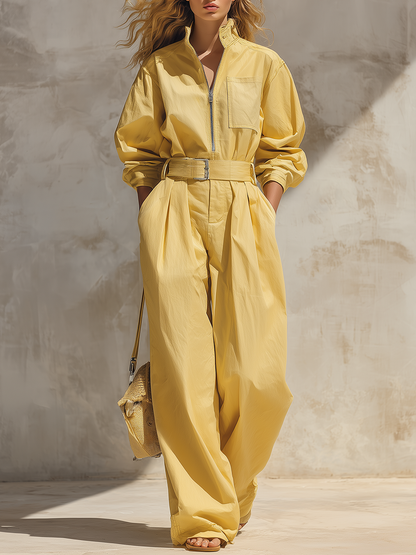 Retro-chic Western-style Yellow Jumpsuit