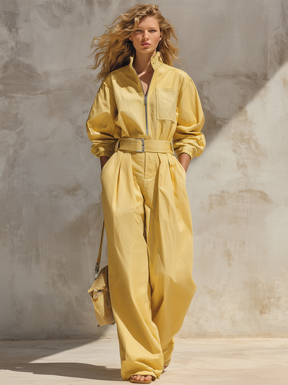 Retro-chic Western-style Yellow Jumpsuit