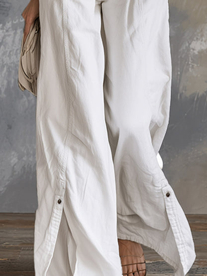 Casual Minimalist White Collared Single-breasted Jumpsuit
