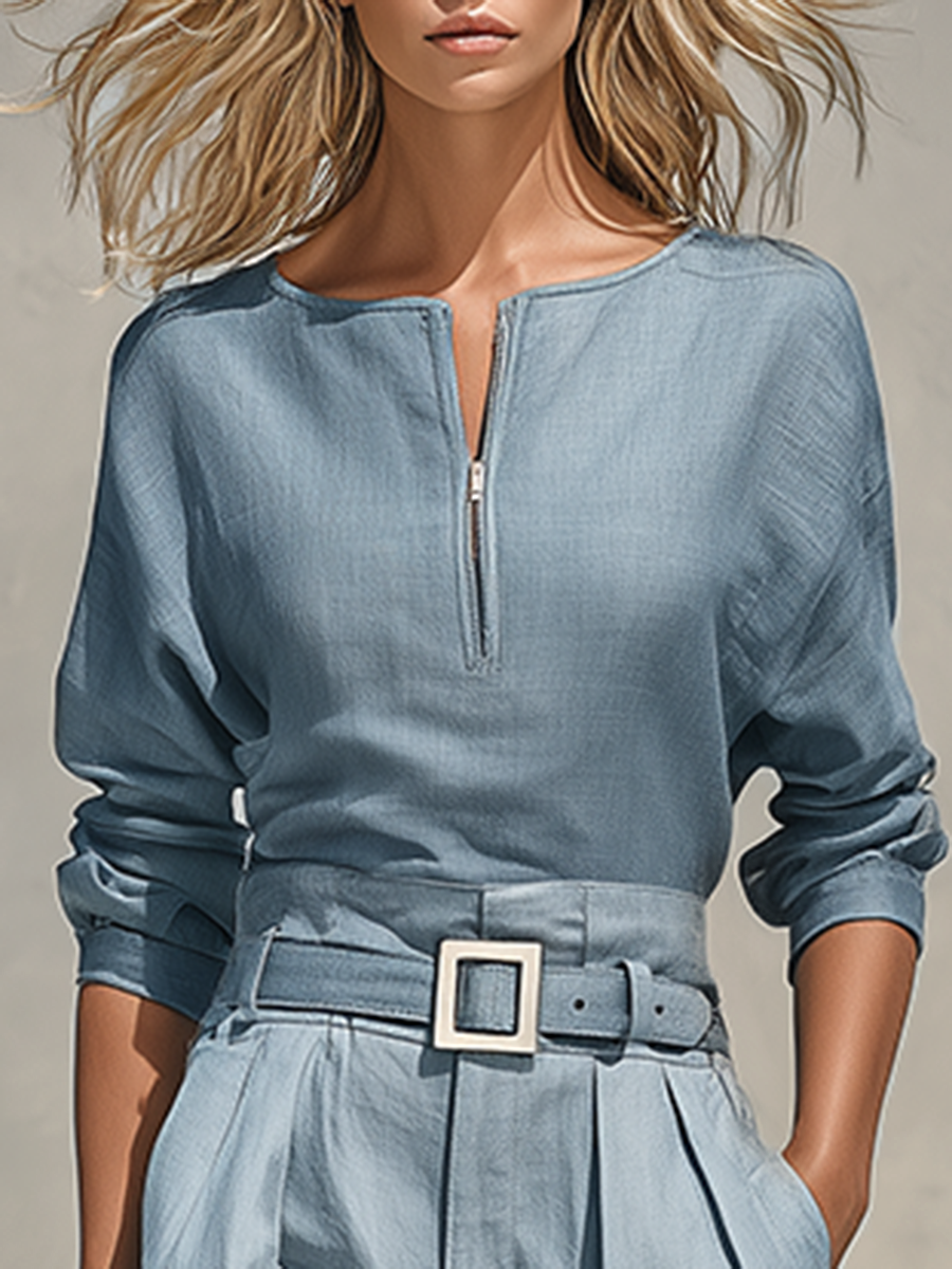 Retro-casual Elegant Western-style Cotton-linen Blend Matching Set
