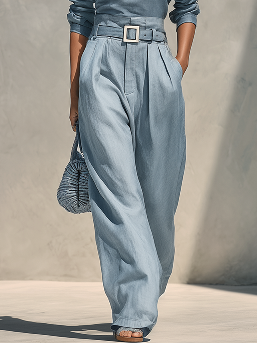 Retro-casual Elegant Western-style Cotton-linen Blend Matching Set