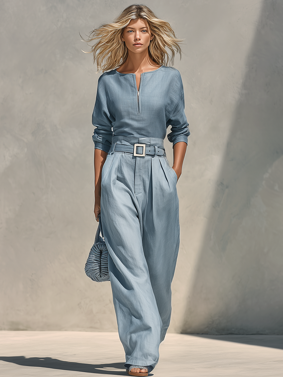 Retro-casual Elegant Western-style Cotton-linen Blend Matching Set