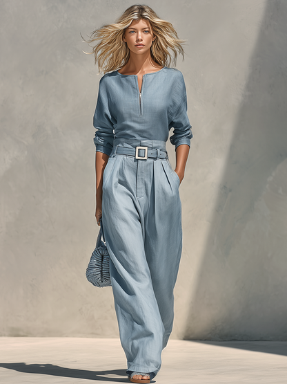 Retro-casual Elegant Western-style Cotton-linen Blend Matching Set