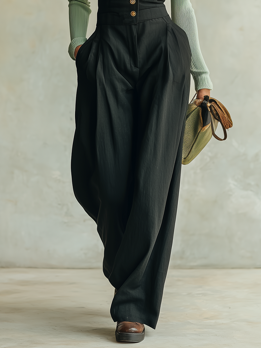 Vintage-inspired Casual Yet Elegant Western-style Black Cotton-blend Jumpsuit