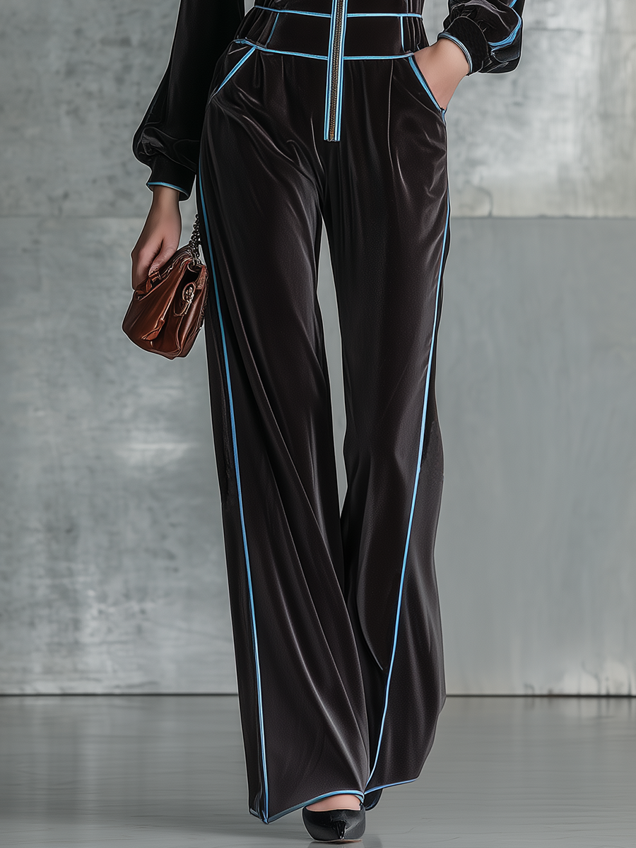 Vintage-style Casual Yet Elegant Western-inspired Black Velvet Jumpsuit