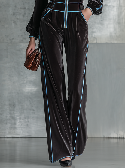 Vintage-style Casual Yet Elegant Western-inspired Black Velvet Jumpsuit
