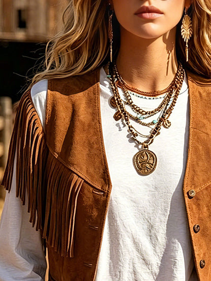 Western Retro Tassel Caramel Faux Suede Vest
