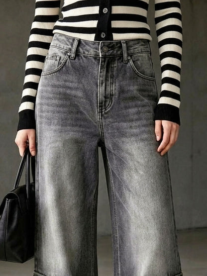 Casual Retro Frayed Gray Cargo Jeans