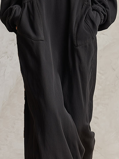 Black Casual Sporty Loose-fit Hooded Sweatshirt Maxi Dress