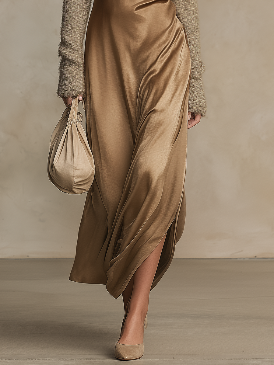 Retro-chic Satin Camisole Dress With A Side Slit